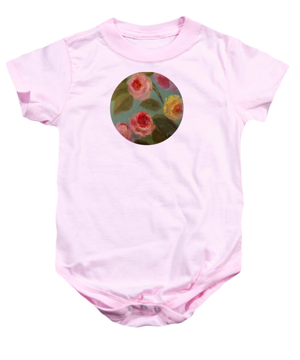 Floral Painting Baby Onesie featuring the painting Sunlit Roses by Mary Wolf