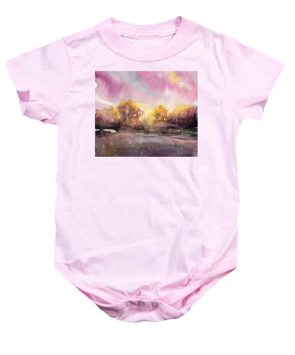 Landscape Baby Onesie featuring the painting Sunrise on the Lane by Judith Levins