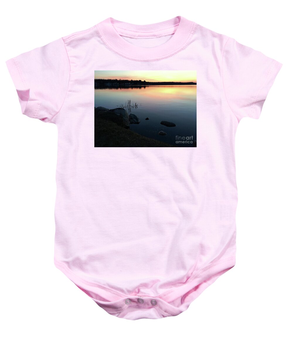 Pentwater Baby Onesie featuring the photograph Sunset at Pentwater Lake by Laura Kinker