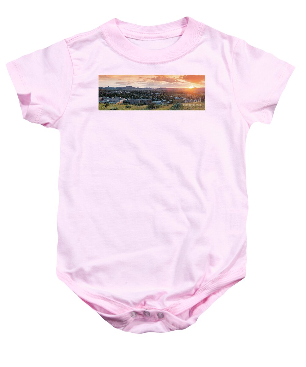 Alpine Baby Onesie featuring the photograph Sunset Panorama of Alpine and Sul Ross State University - Brewster County - Far West Texas by Silvio Ligutti