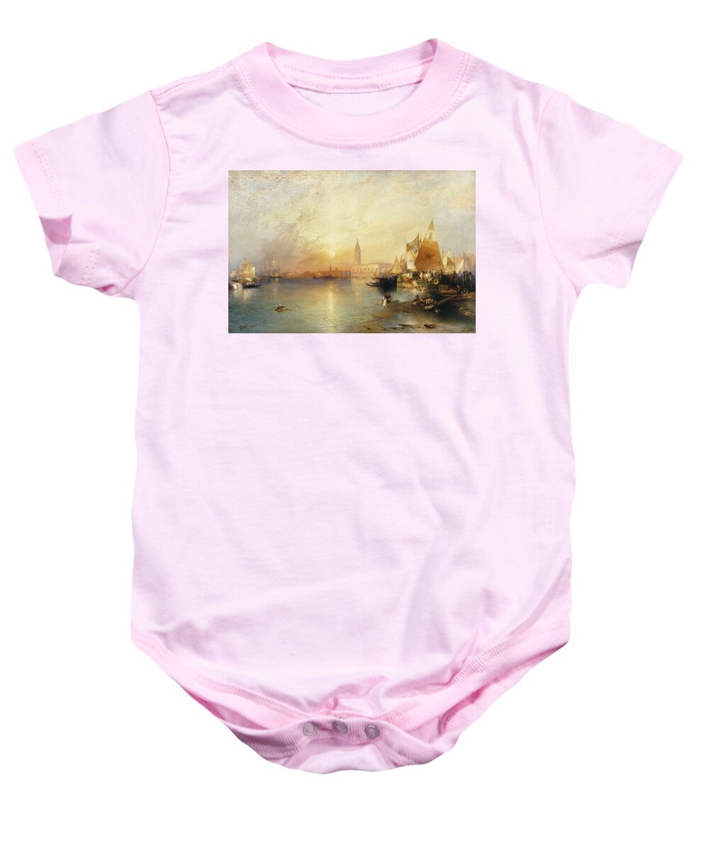 American Artist;american Painting Baby Onesie featuring the painting Sunset Venice by Thomas Moran