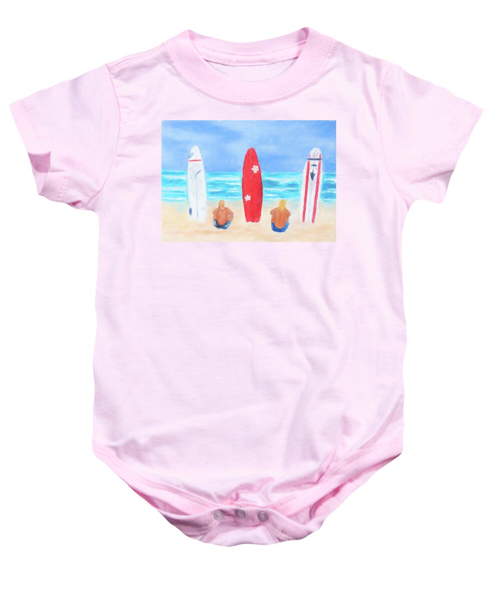 Active Baby Onesie featuring the painting Surfs Up by Laura Richards