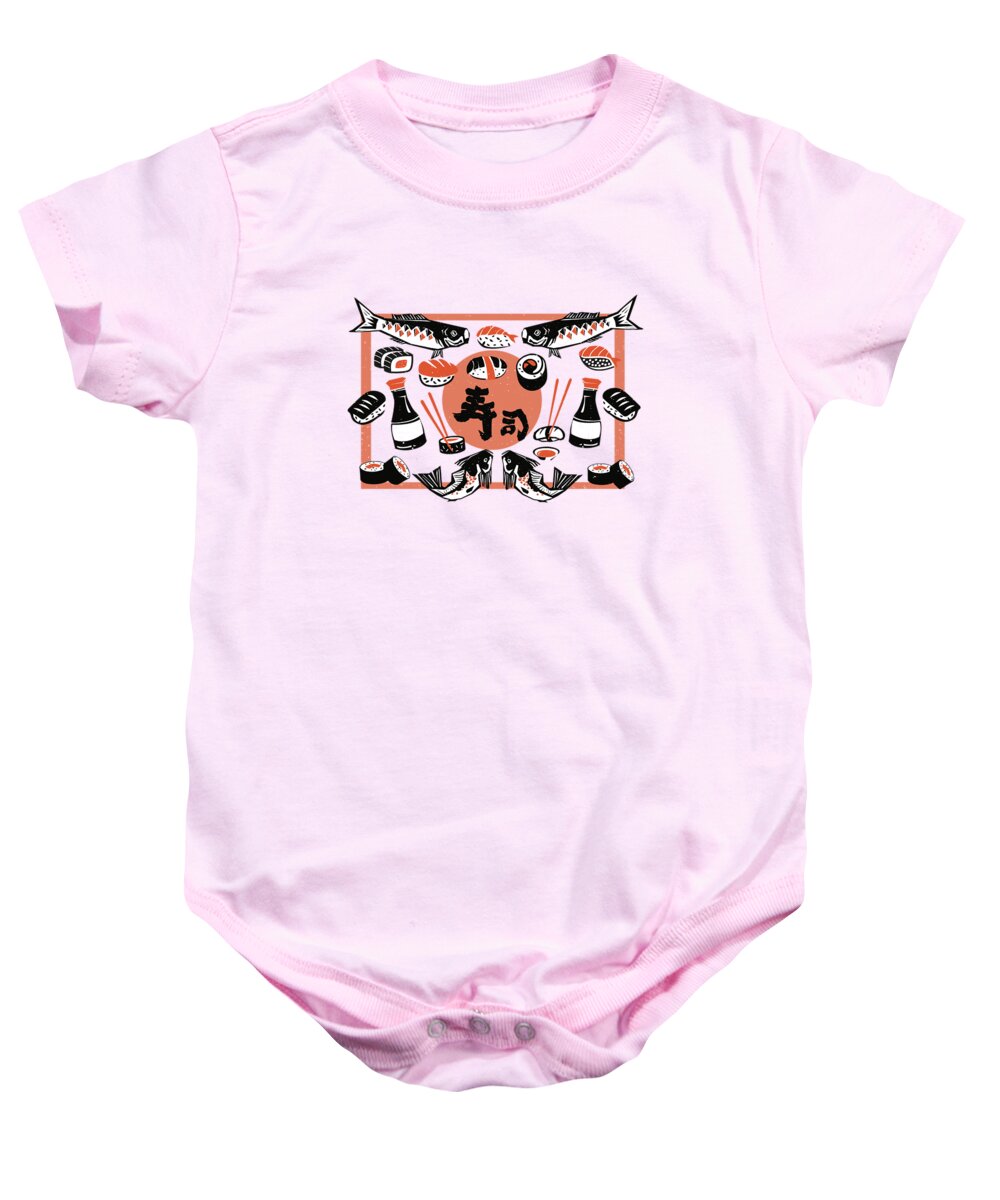 Painting Baby Onesie featuring the painting Sushi And Soy Sauce by Little Bunny Sunshine