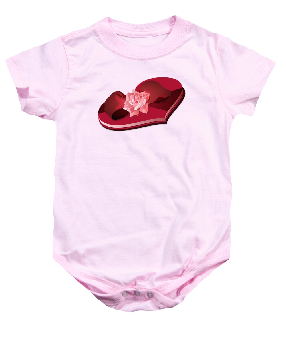 Heart Baby Onesie featuring the digital art Sweetheart Candy Box with Pink Rose by MM Anderson