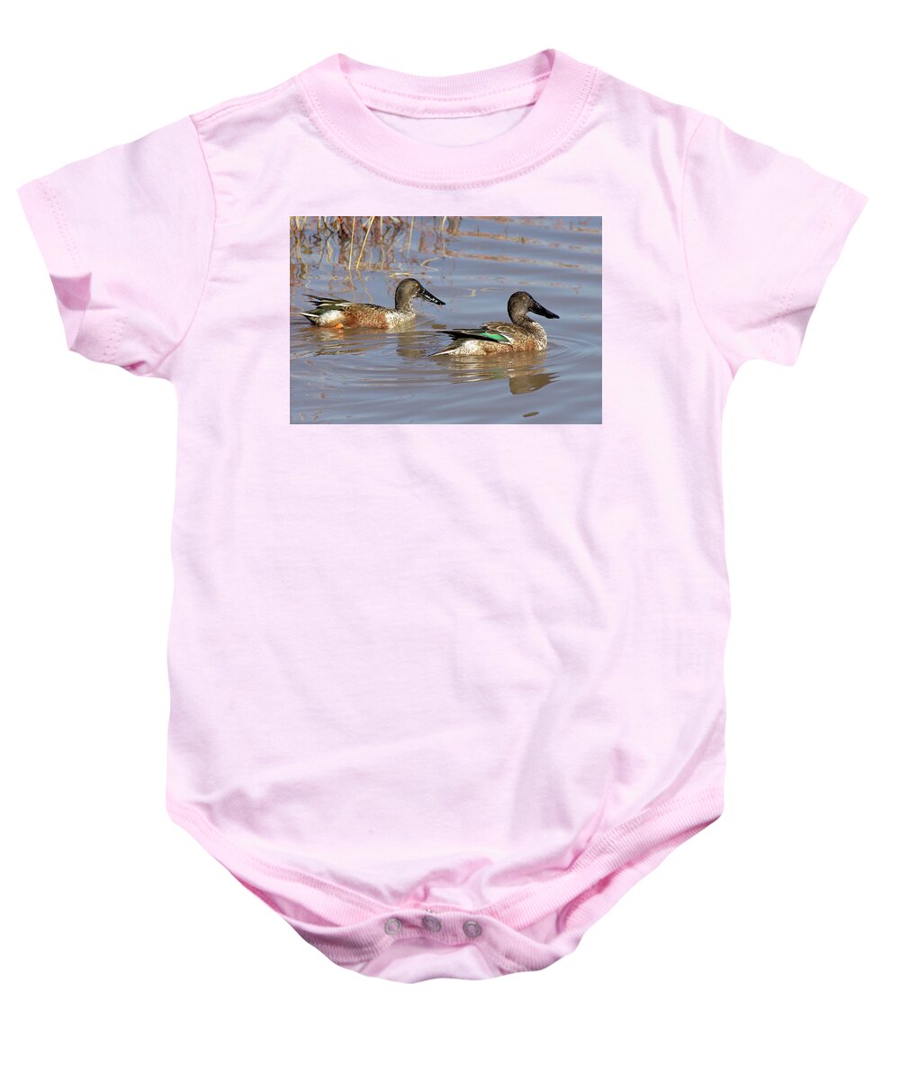 Duck Baby Onesie featuring the photograph Swimming Mates by Leda Robertson