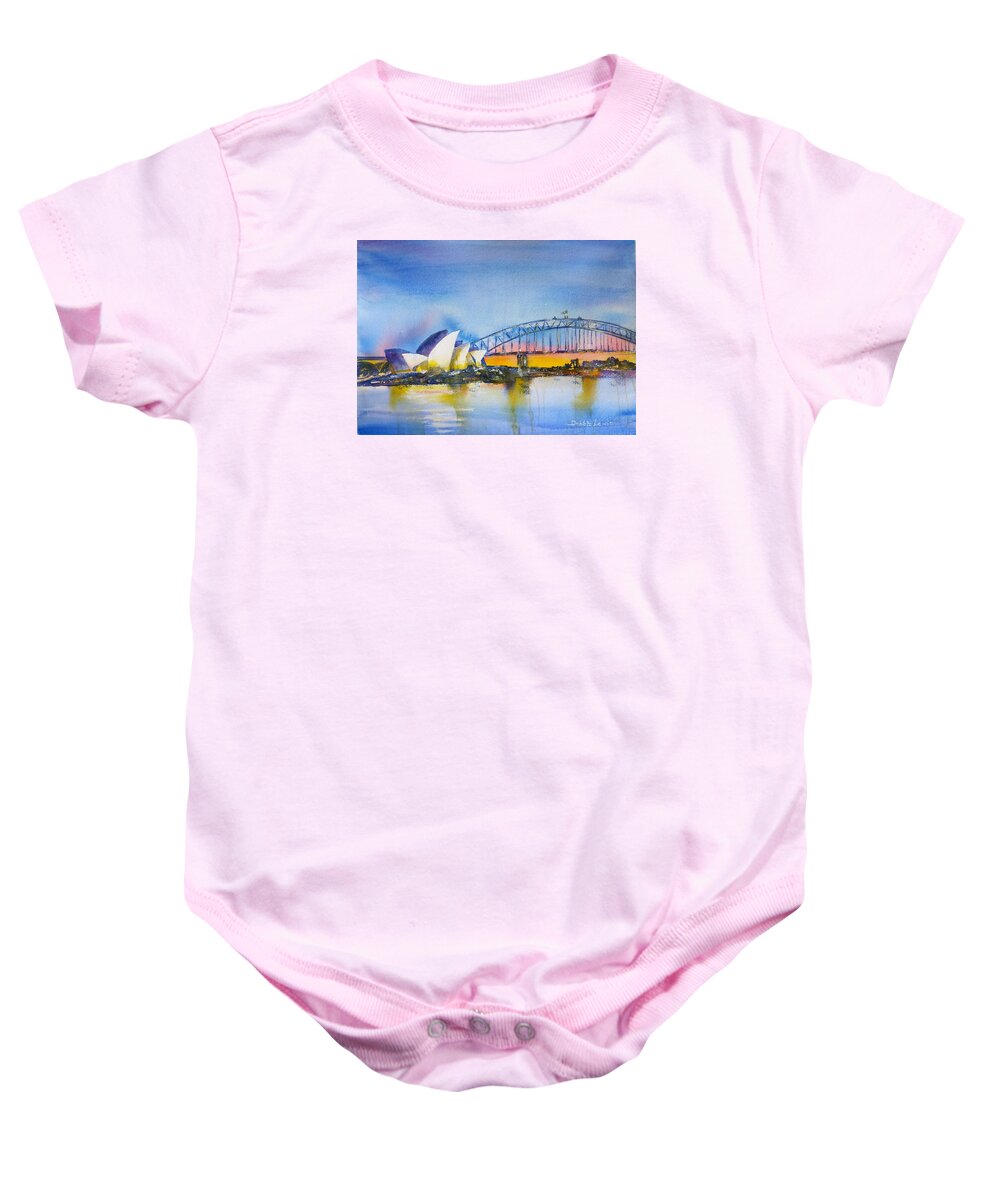  Baby Onesie featuring the painting Sydney Harbor at Sunset by Debbie Lewis