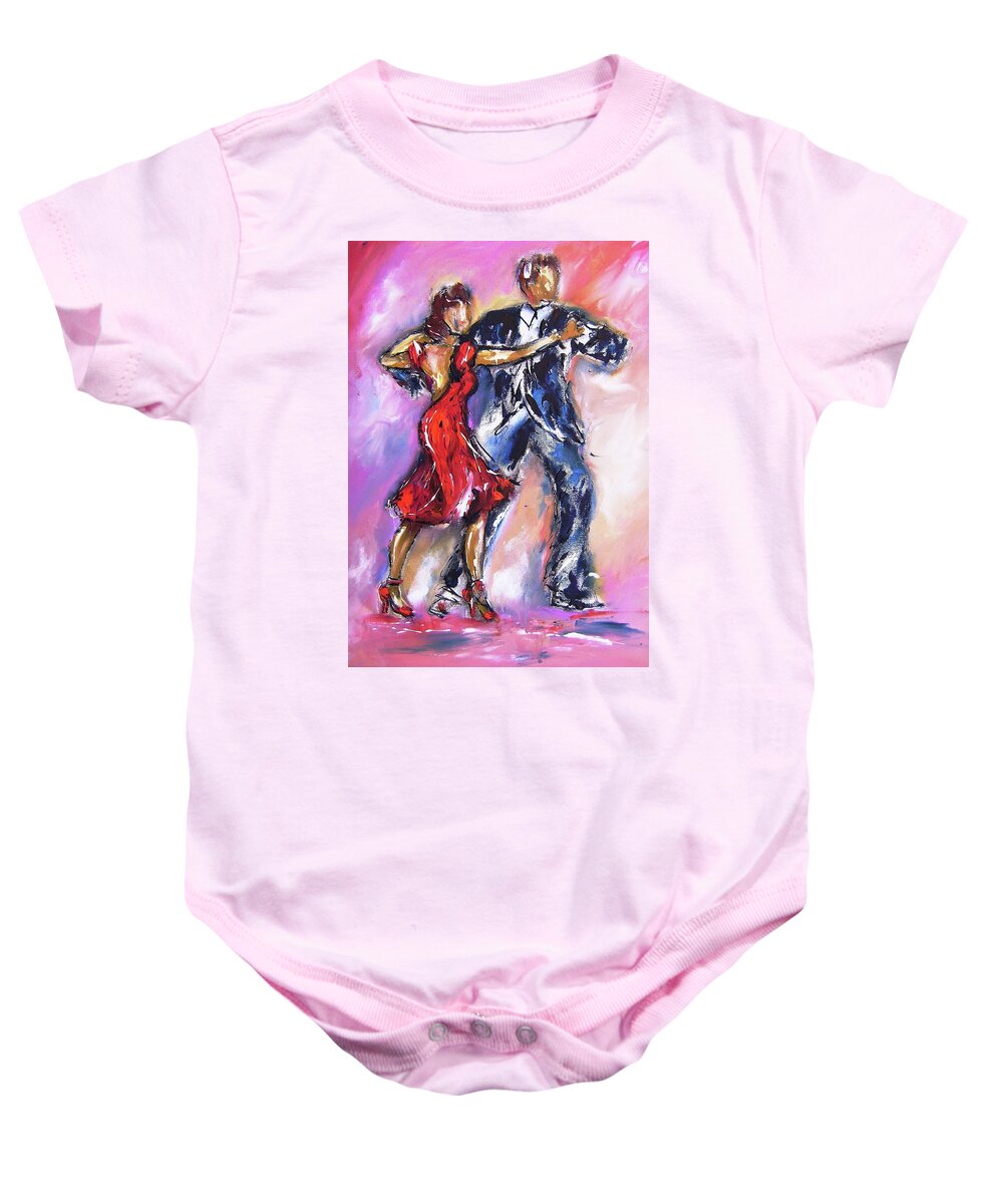Dance Baby Onesie featuring the painting Taking the lead by Mary Cahalan Lee - aka PIXI