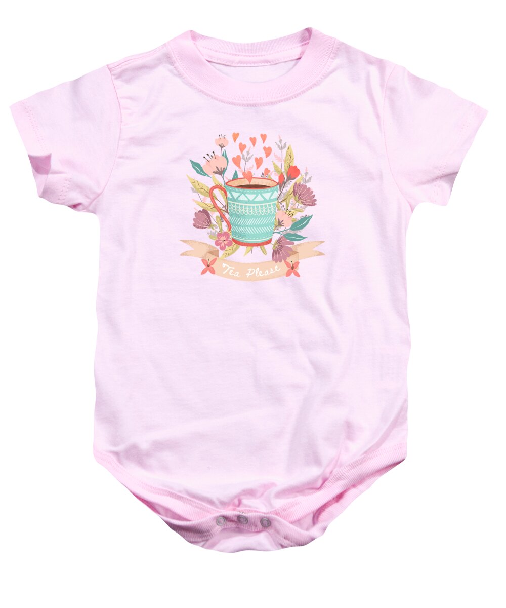 Come Baby Onesie featuring the painting Tea Please, A Cup Of Tea Would Be Ever So Lovely by Little Bunny Sunshine