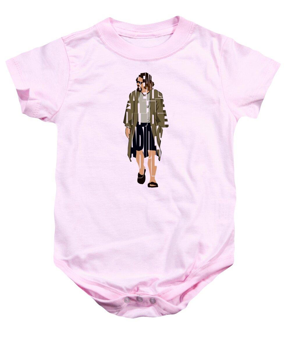 The Big Lebowski Baby Onesie featuring the digital art The Big Lebowski Inspired The Dude Typography Artwork by Inspirowl Design