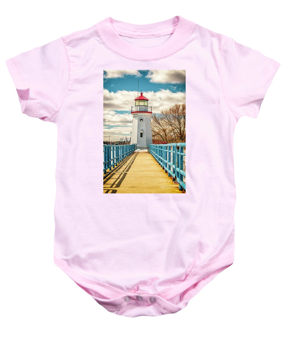 Cheboygan Baby Onesie featuring the photograph The Cheboygan Crib Lighthouse by Nick Zelinsky Jr