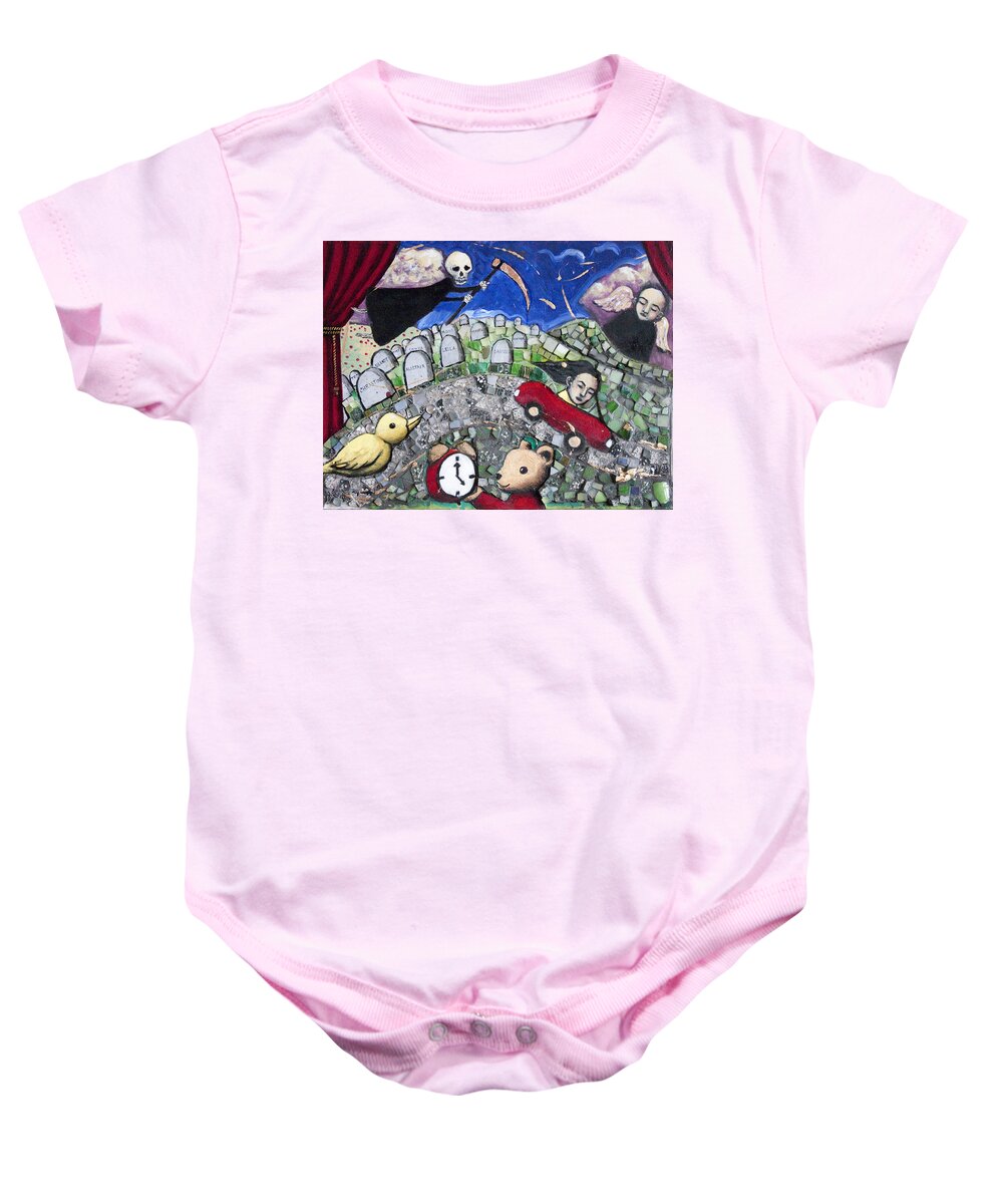 Death Baby Onesie featuring the painting The Clock Is Ticking by Pauline Lim
