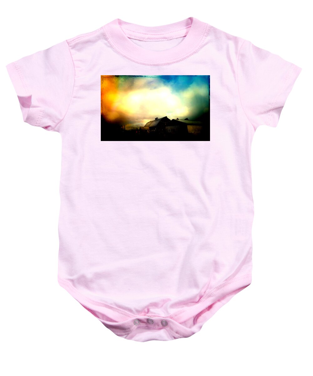 Barn Baby Onesie featuring the digital art The Dairy Barns by Cathy Anderson