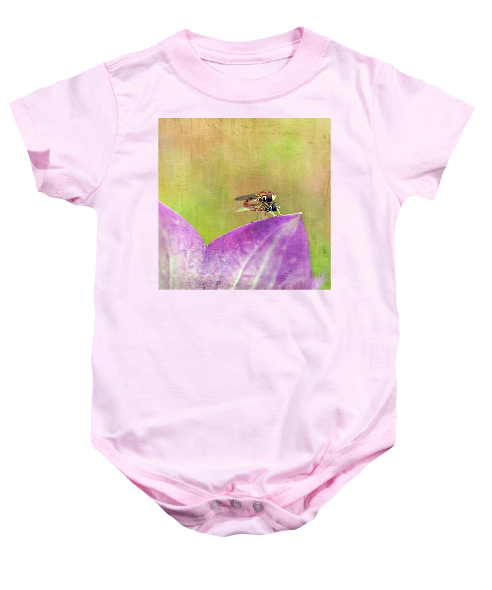 Cindi Ressler Baby Onesie featuring the photograph The Dance of the Hoverfly by Cindi Ressler