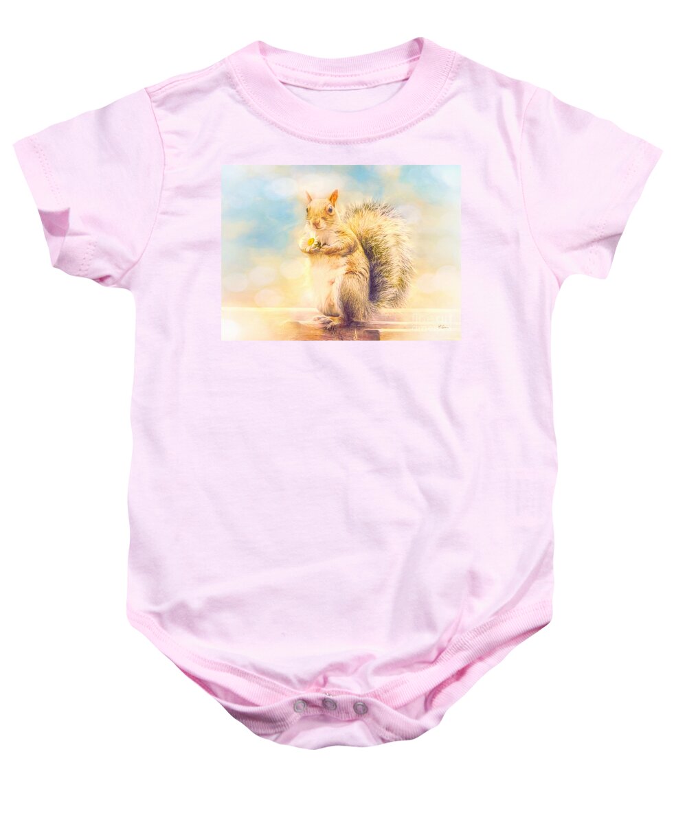 Squirrel Baby Onesie featuring the photograph The Flower Girl by Tina LeCour