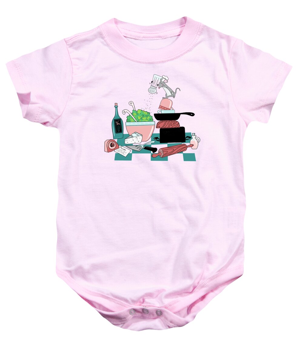 Cute Baby Onesie featuring the painting The Hungry Mouse by Little Bunny Sunshine