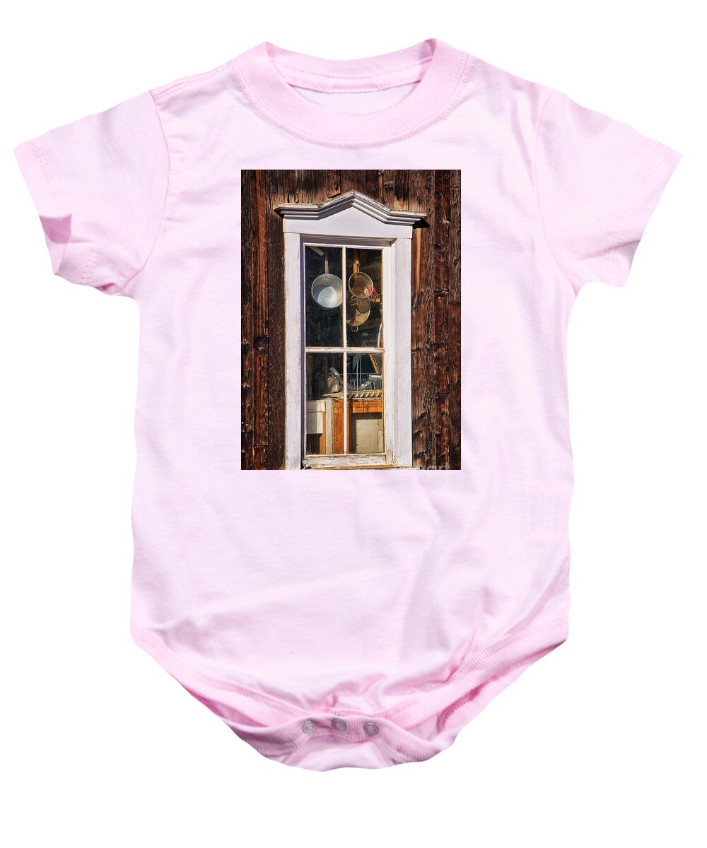 The Kitchen Window Baby Onesie featuring the photograph The Kitchen Window by Priscilla Burgers