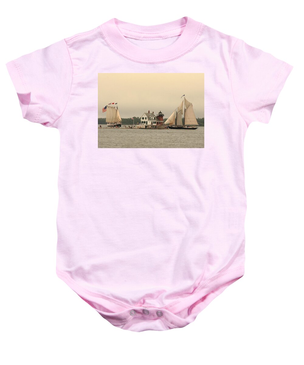 Seascape Baby Onesie featuring the photograph The Lighthouse At Rockland by Doug Mills