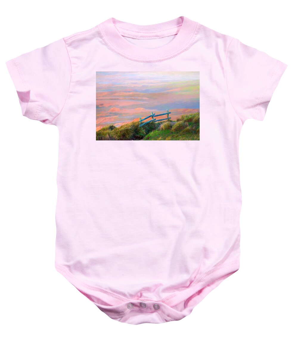 The Old Fence At Point Reyes Baby Onesie featuring the photograph The Old Fence at Point Reyes by Bonnie Follett