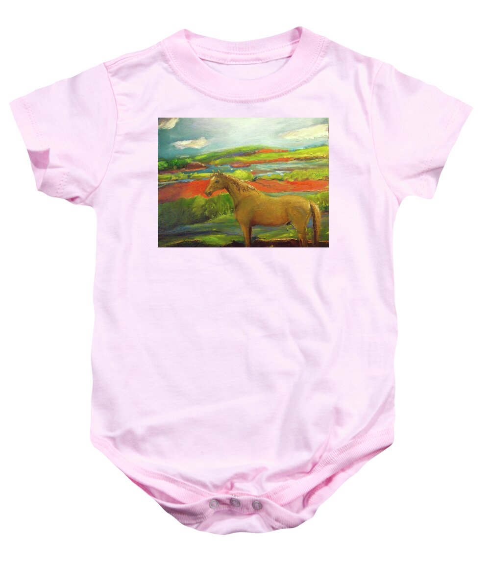 Wild Horse Baby Onesie featuring the painting The Outlier by Susan Esbensen