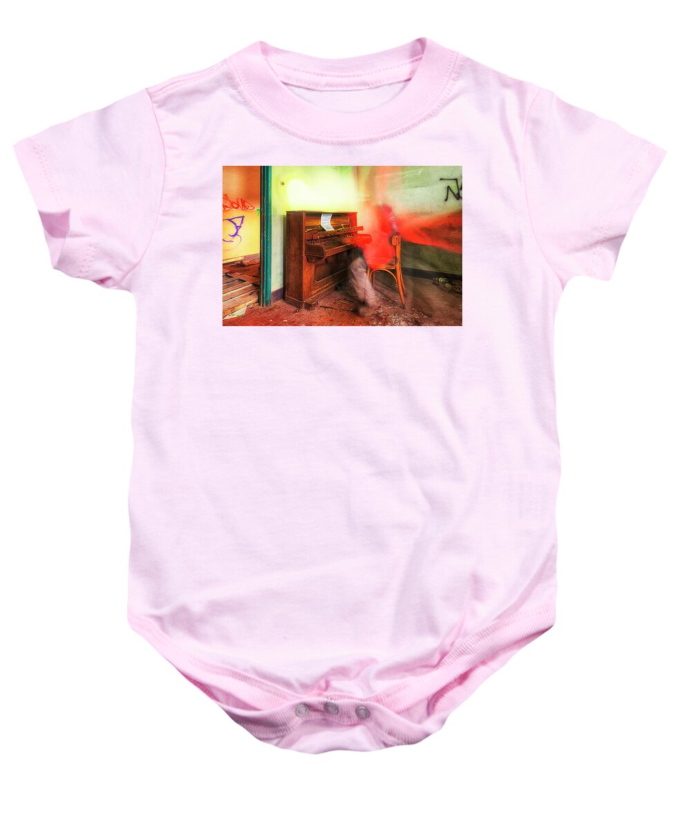 Musica Baby Onesie featuring the photograph The Piano Player by Enrico Pelos
