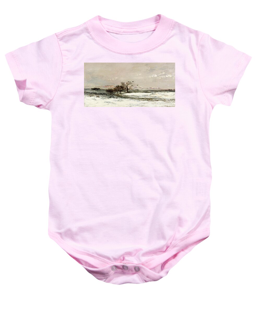 The Baby Onesie featuring the painting The Snow by Charles Francois Daubigny