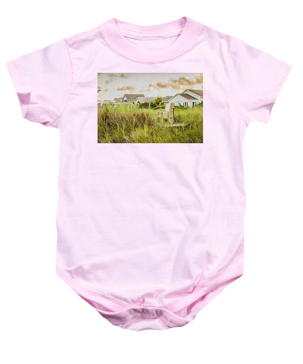 Beach Chairs Baby Onesie featuring the photograph Their Little Spot By The Sea by Cynthia Wolfe