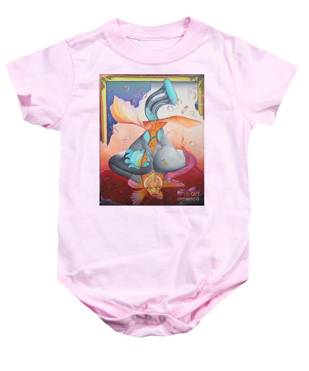 Nude Baby Onesie featuring the painting To the hook by Bob Ivens