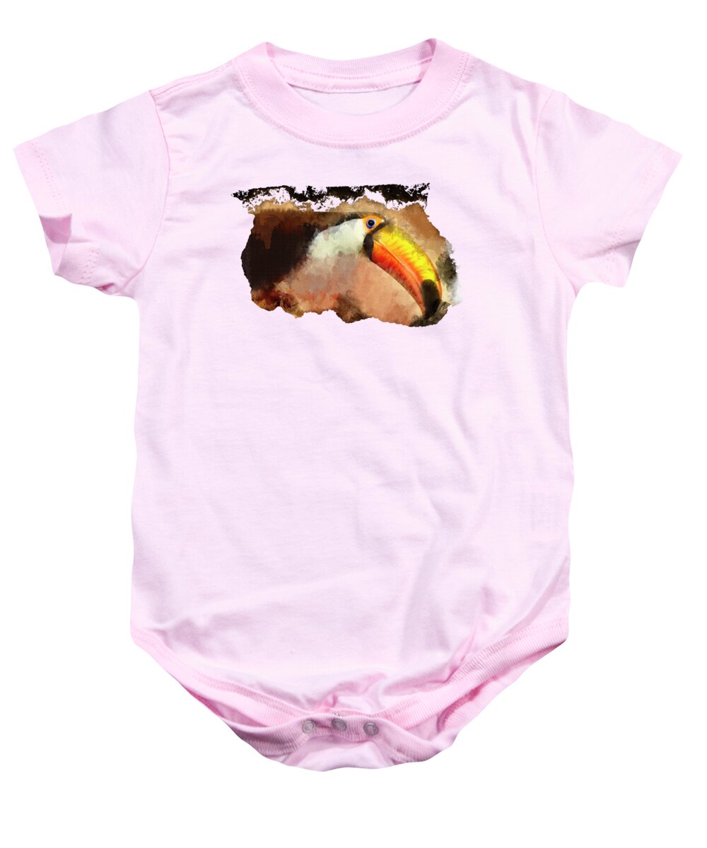 Toucan Baby Onesie featuring the mixed media Toucan by David Millenheft