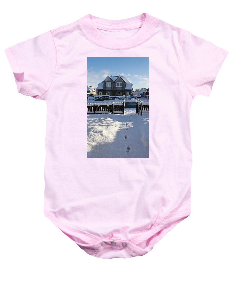 Snow Baby Onesie featuring the photograph Traces on snow. by Elena Perelman