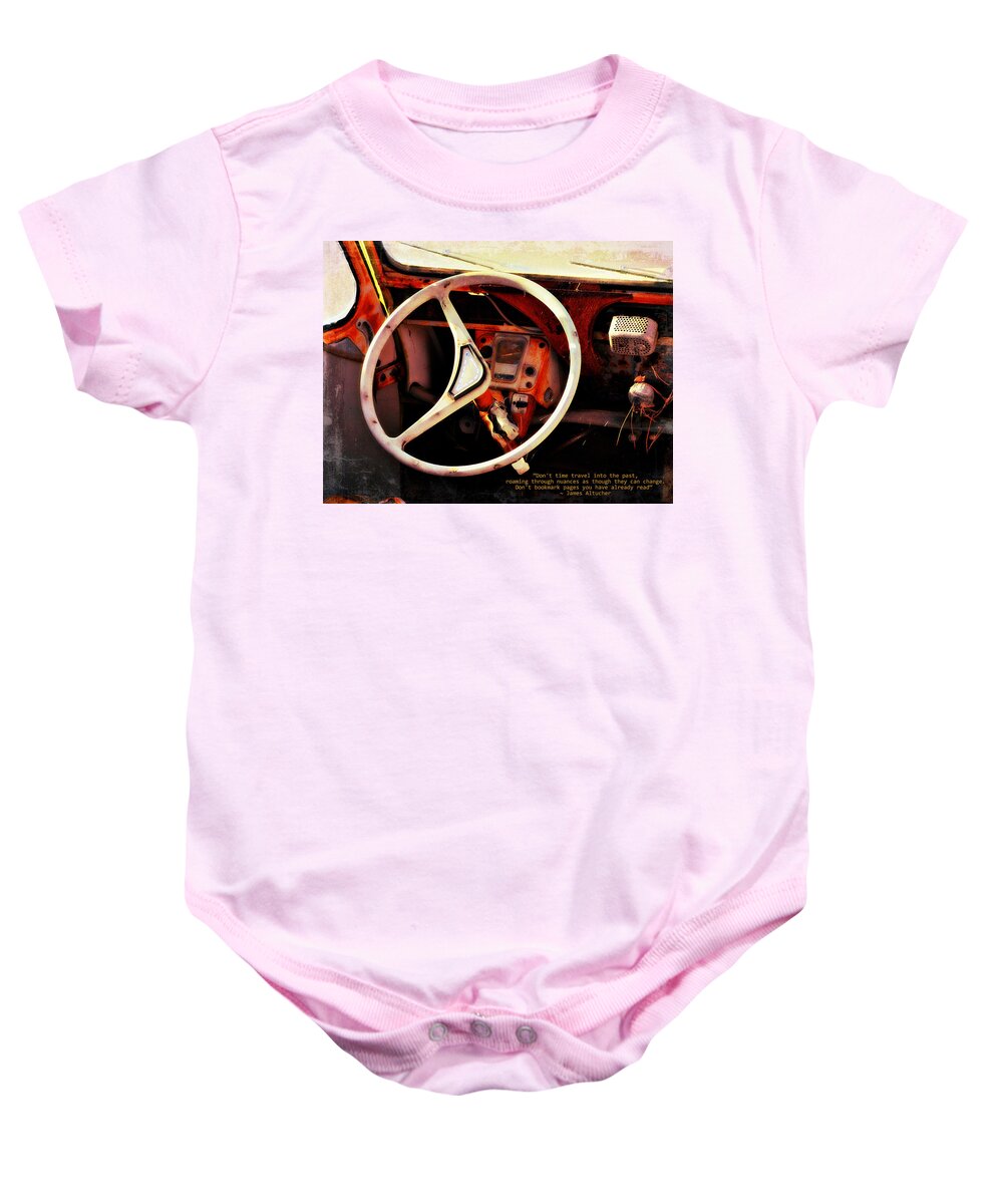 Steering Wheel Baby Onesie featuring the photograph Traveling Through Time by Glenn McCarthy Art and Photography