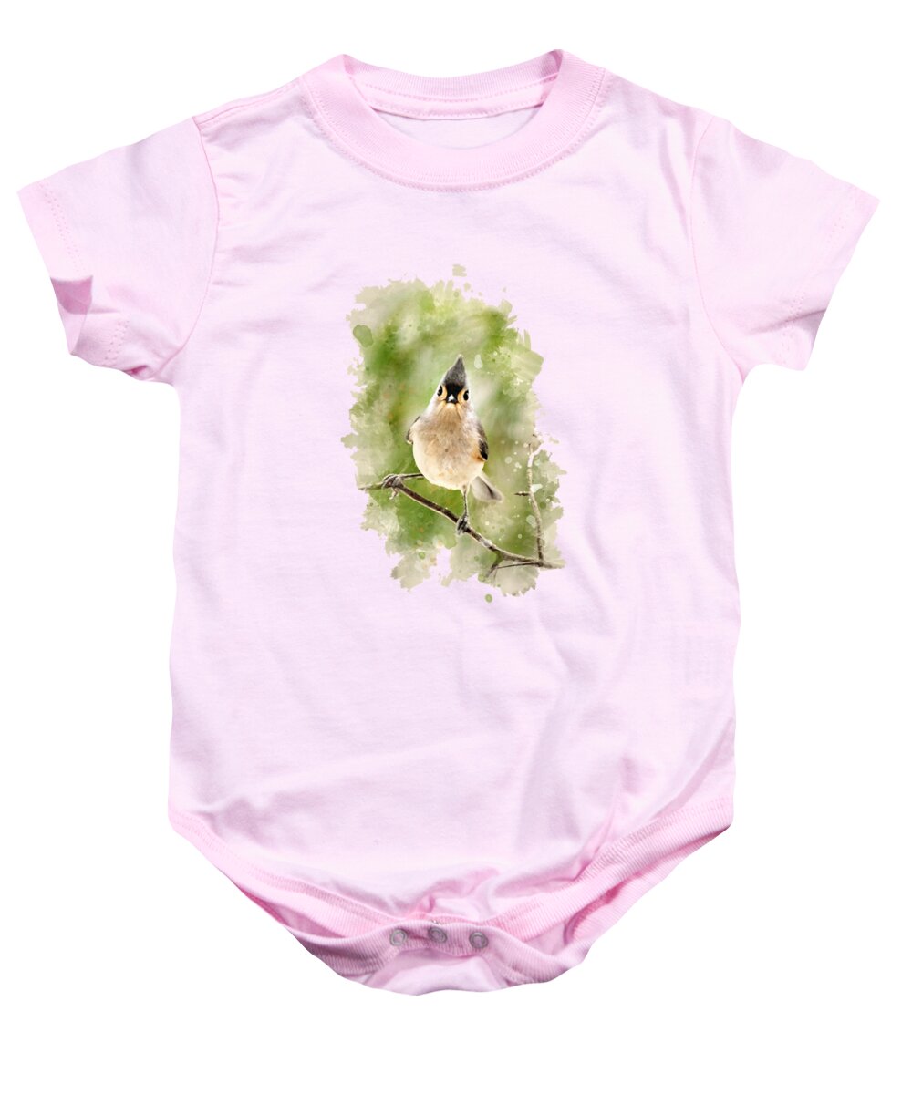 Bird Baby Onesie featuring the mixed media Tufted Titmouse - Watercolor Art by Christina Rollo