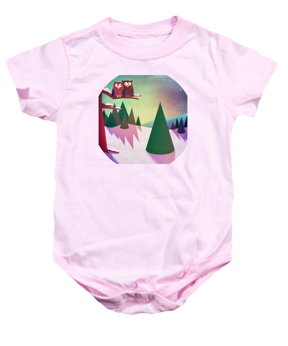 Winter Baby Onesie featuring the painting Twilight In The Woods by Little Bunny Sunshine