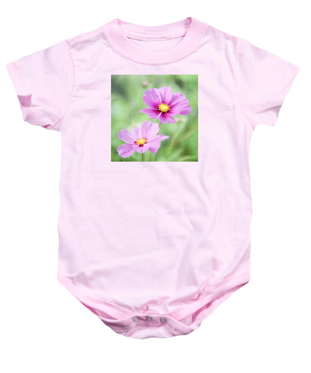 Two Baby Onesie featuring the photograph Two Purple Cosmos Flowers by Helen Jackson
