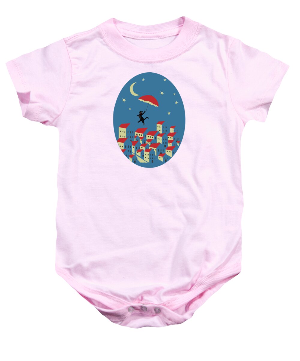 Painting Baby Onesie featuring the painting Upton The Cat And His Evening Adventures by Little Bunny Sunshine
