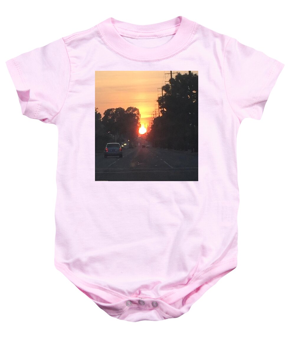 Sunset Baby Onesie featuring the mixed media Urban sunset by Lauren Serene
