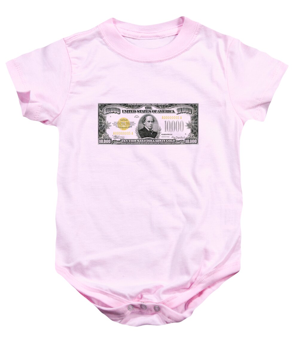 'paper Currency' Collection By Serge Averbukh Baby Onesie featuring the digital art U.S. Ten Thousand Dollar Bill - 1934 $10000 USD Treasury Note by Serge Averbukh