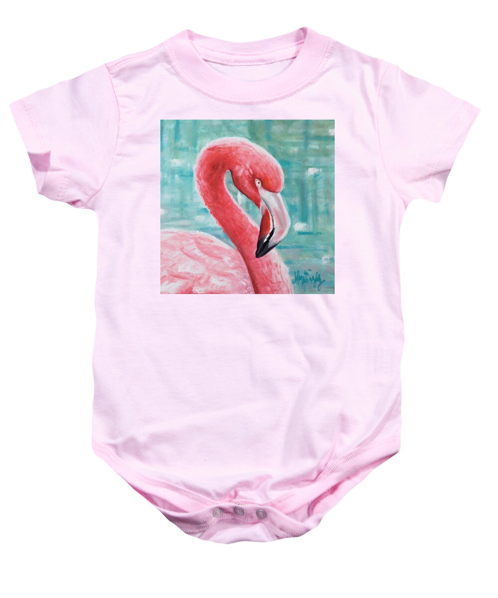 Flamingo Baby Onesie featuring the painting Very Pink Flamingo by Maggii Sarfaty