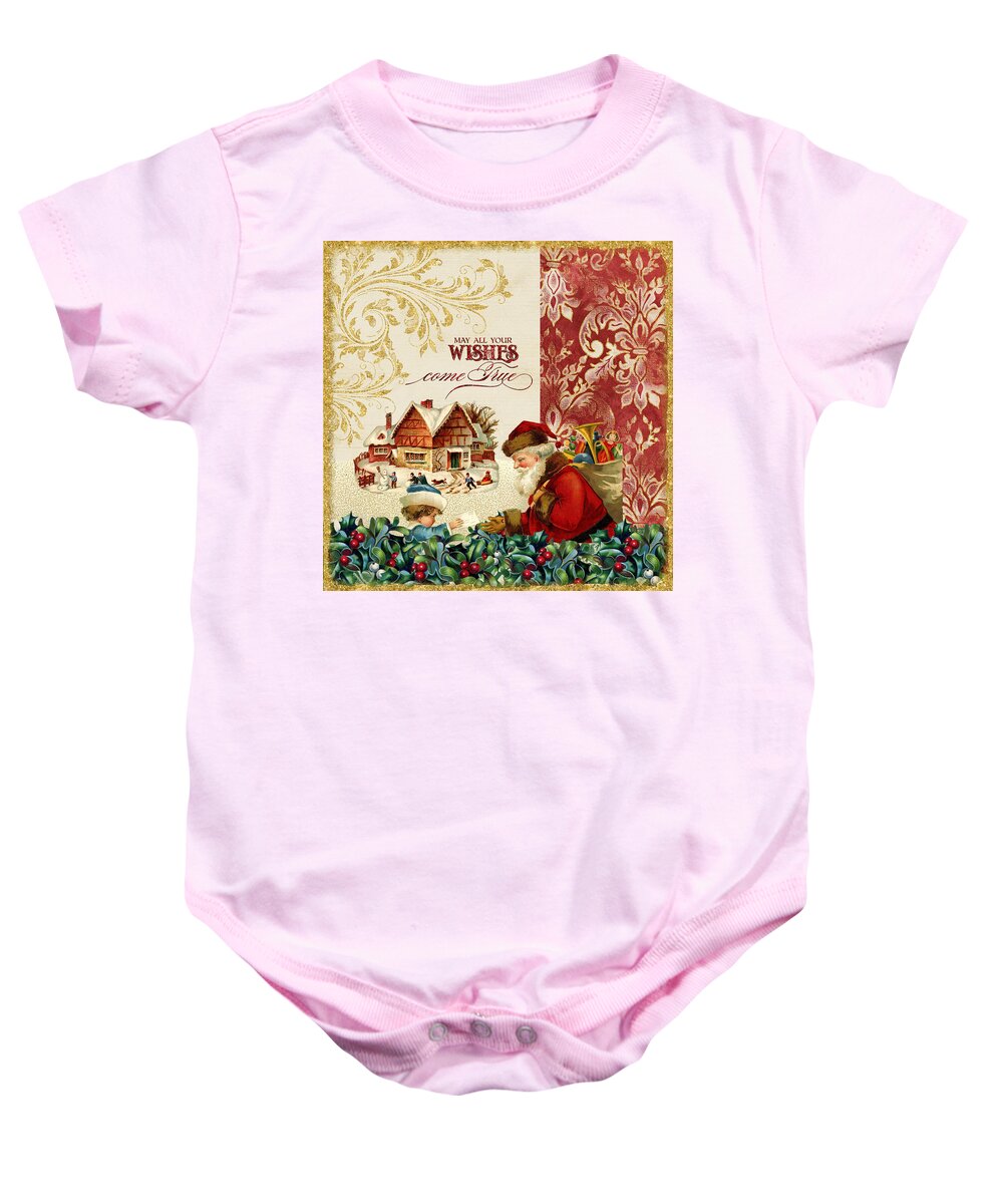 Vintage Baby Onesie featuring the painting Vintage Santa Claus - Glittering Christmas 4 by Audrey Jeanne Roberts