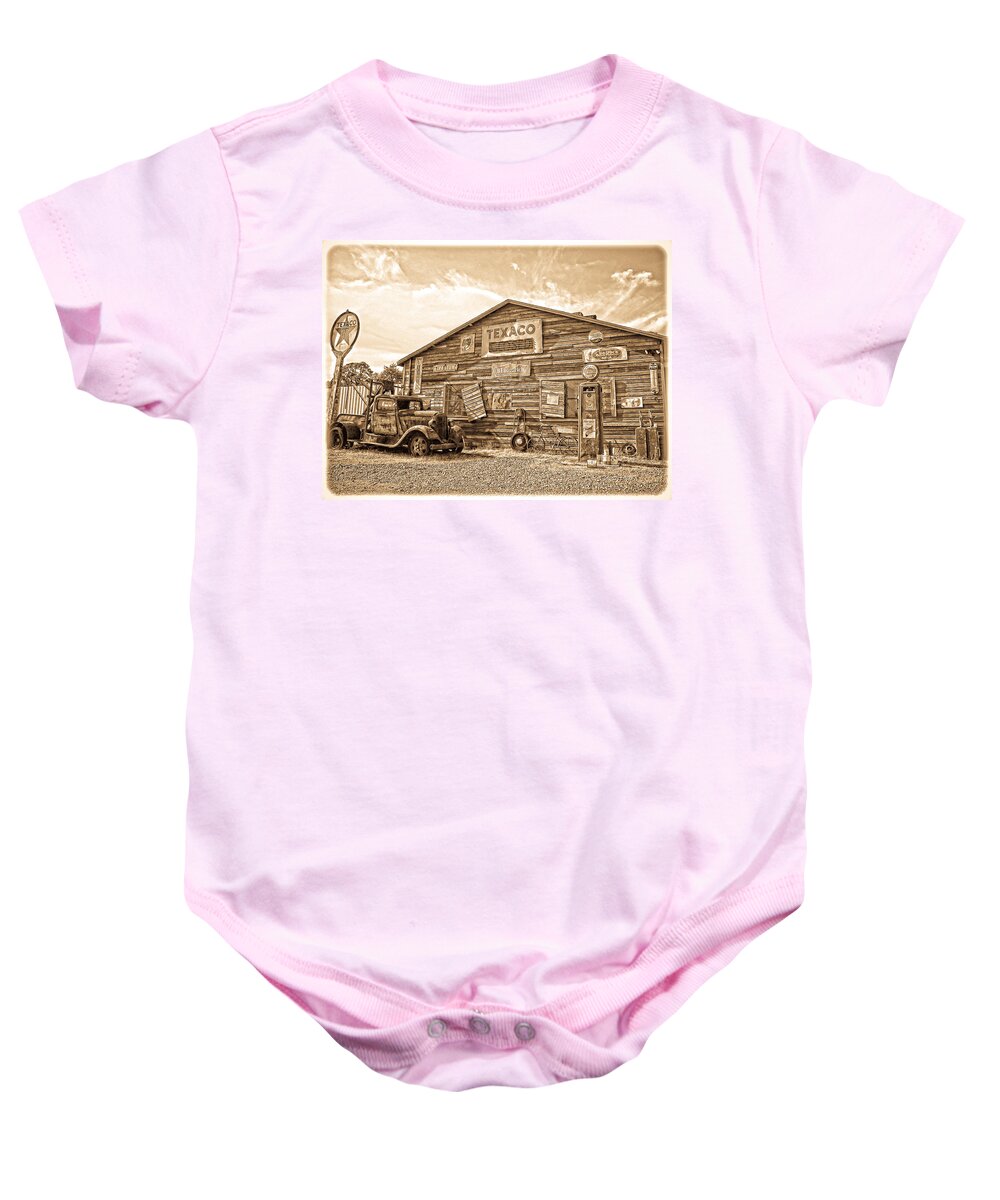 Texaco Baby Onesie featuring the photograph Vintage Service Station by Steve McKinzie