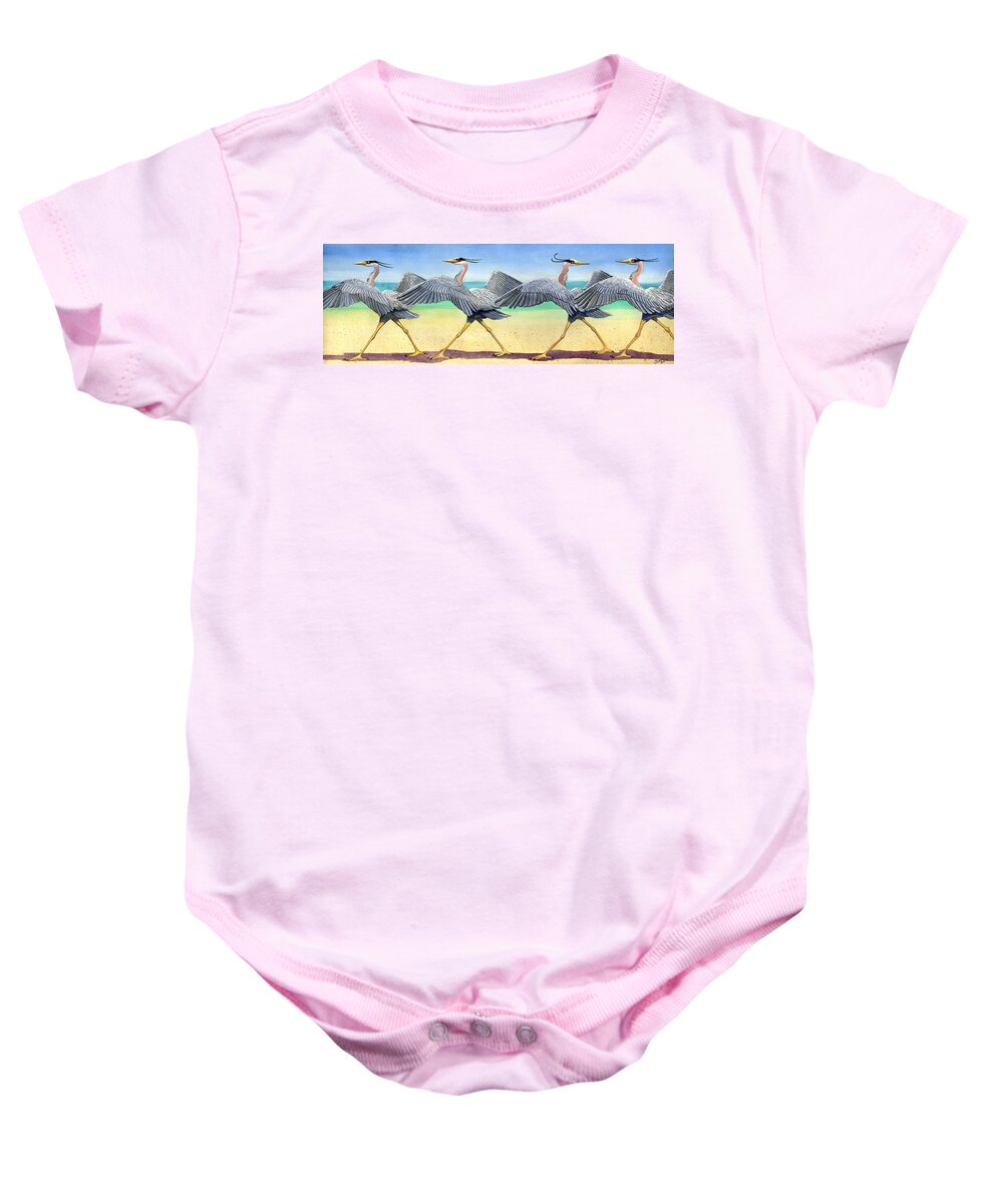 Heron Baby Onesie featuring the painting Walk This Way by Catherine G McElroy
