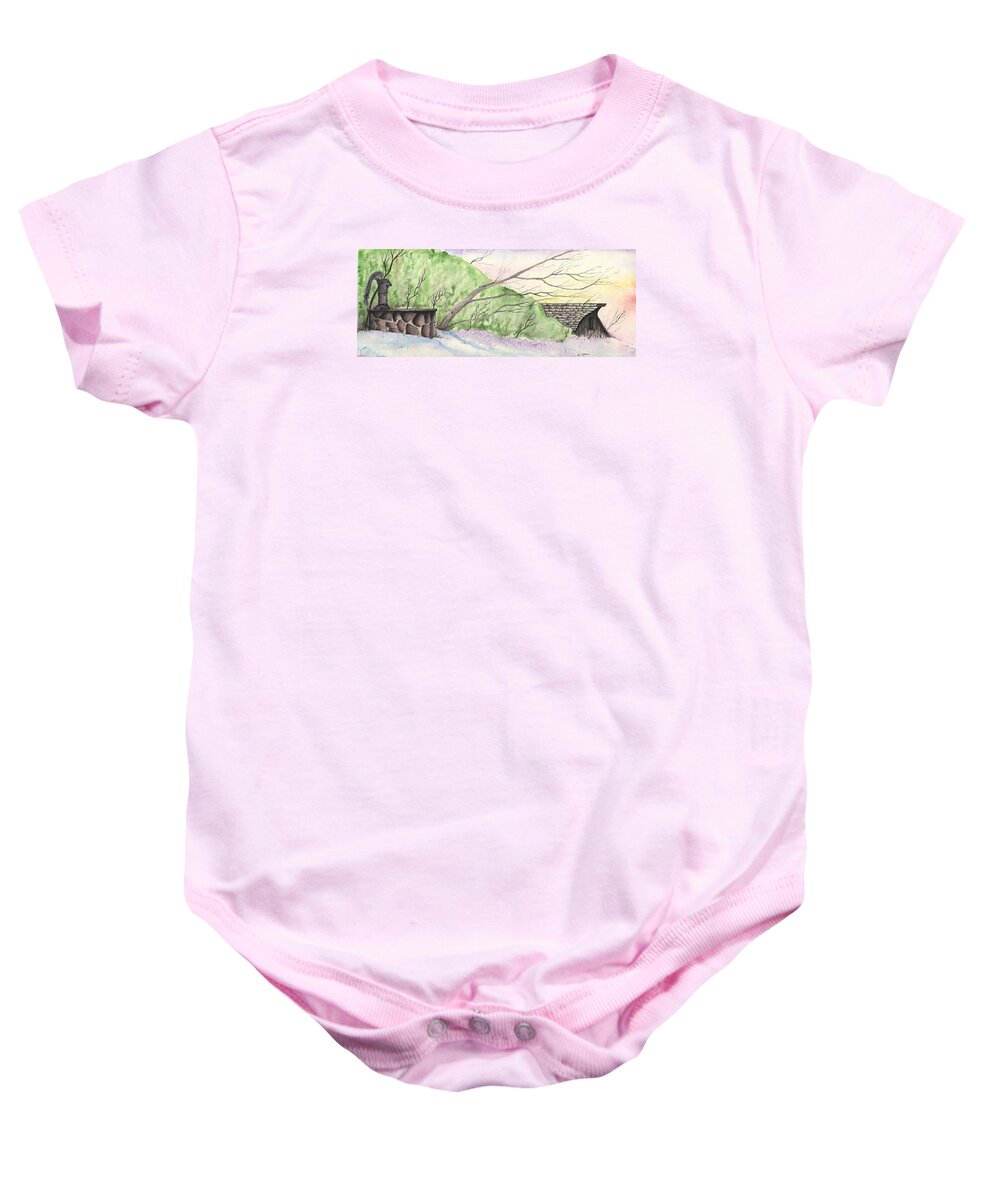 Barn Baby Onesie featuring the painting Watercolor barn by Darren Cannell