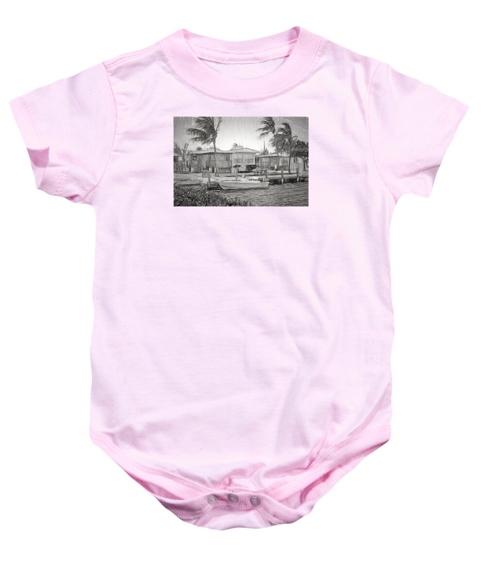 Parmer's Baby Onesie featuring the photograph Waterfront Cottages at Parmer's Resort in Keys by Ginger Wakem