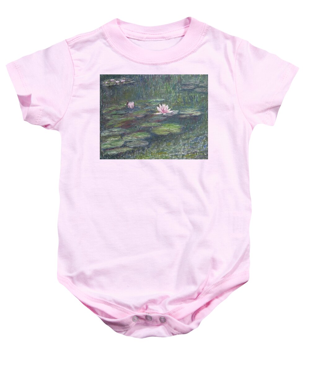 Water Lilies Baby Onesie featuring the painting Gentle Flow by Milly Tseng