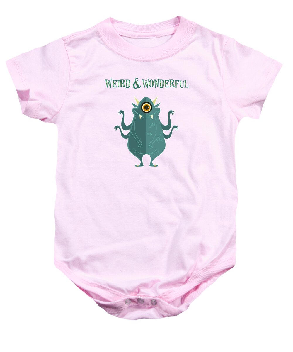 Fun Baby Onesie featuring the painting Weird And Wonderful by Little Bunny Sunshine