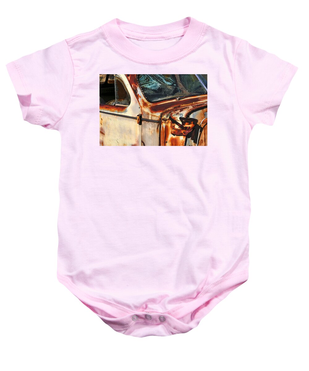 Old Car Baby Onesie featuring the photograph What's Left by Sandra Selle Rodriguez