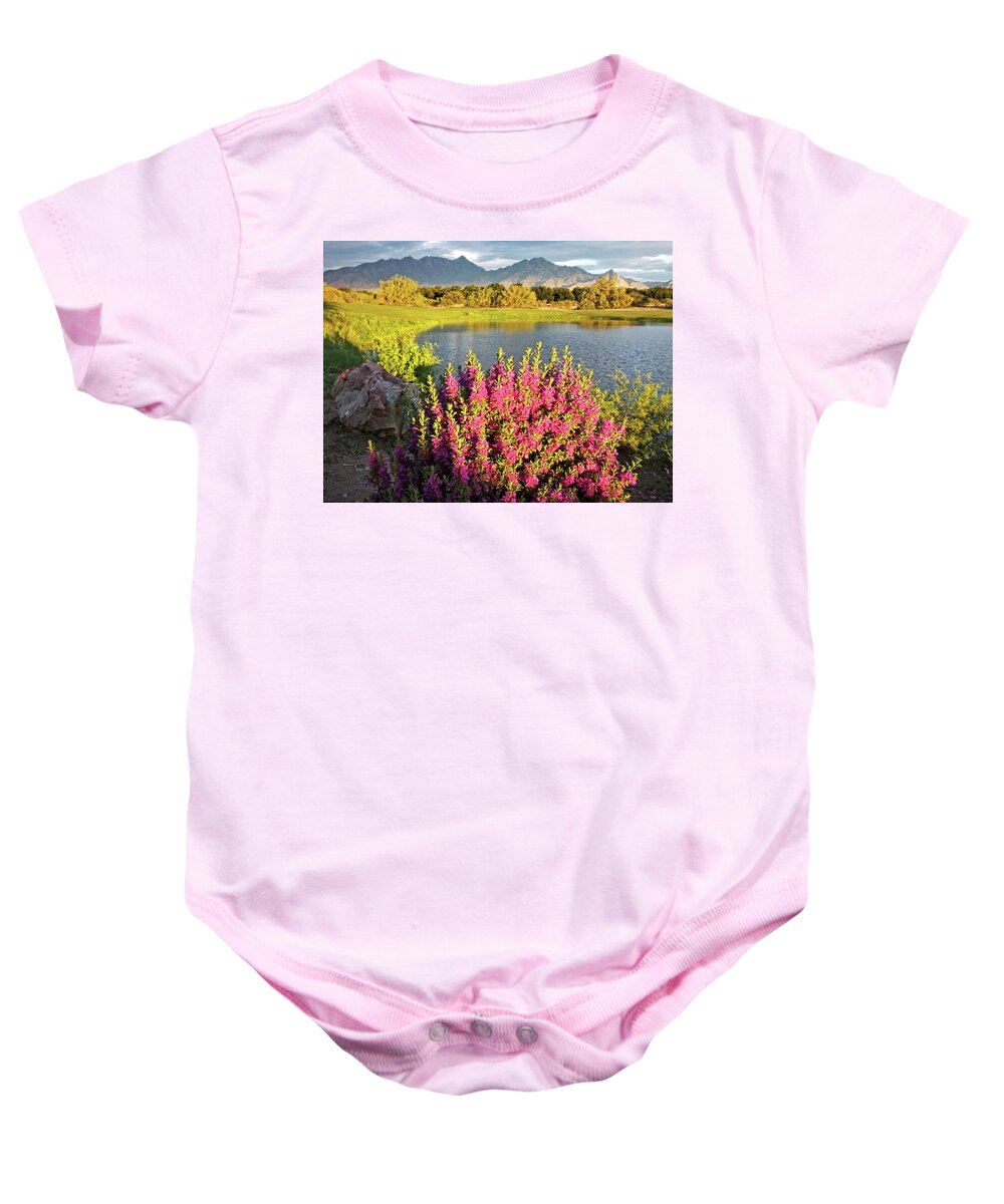 Lucinda Walter Baby Onesie featuring the photograph When the Rains Come in the Desert so do the Blooms by Lucinda Walter