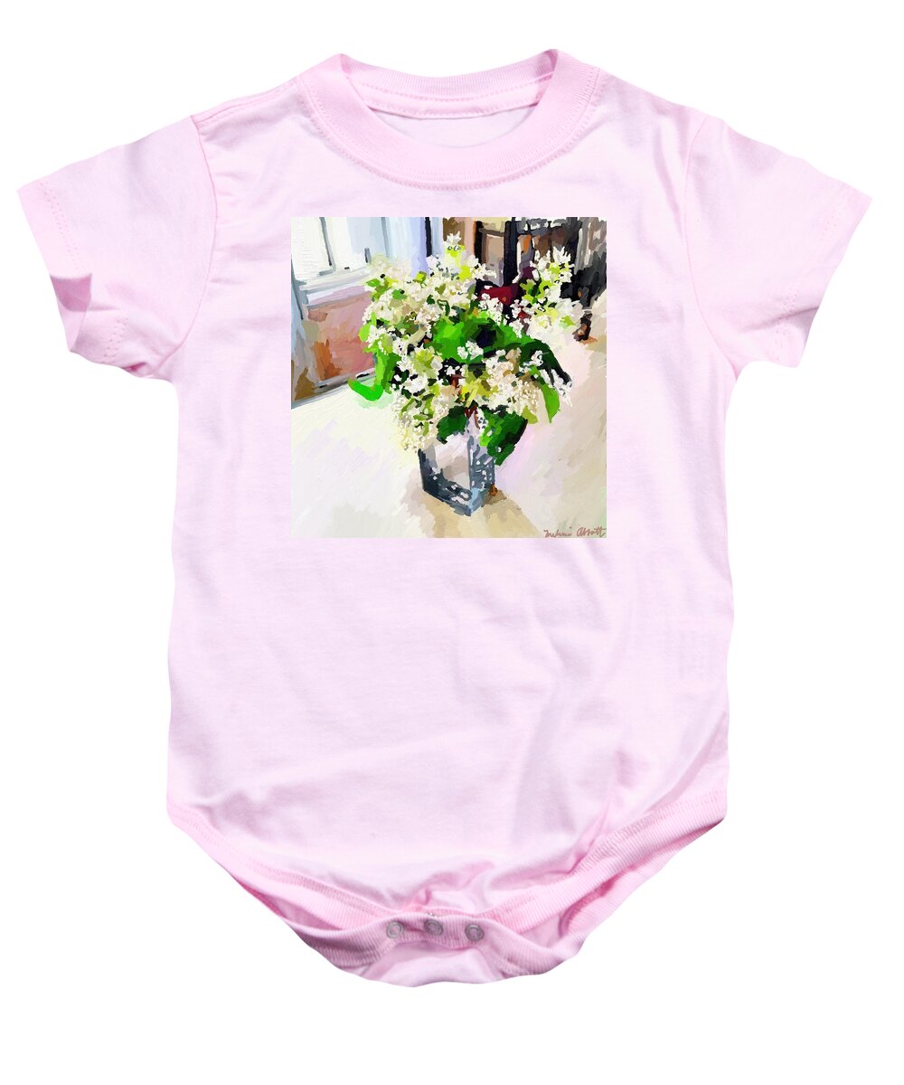 Flowers Baby Onesie featuring the painting White Lilacs by Melissa Abbott