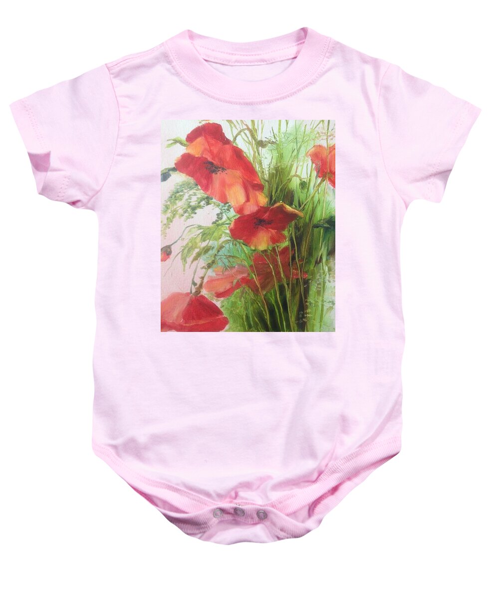 Poppy Baby Onesie featuring the painting Wild Poppies by Lizzy Forrester