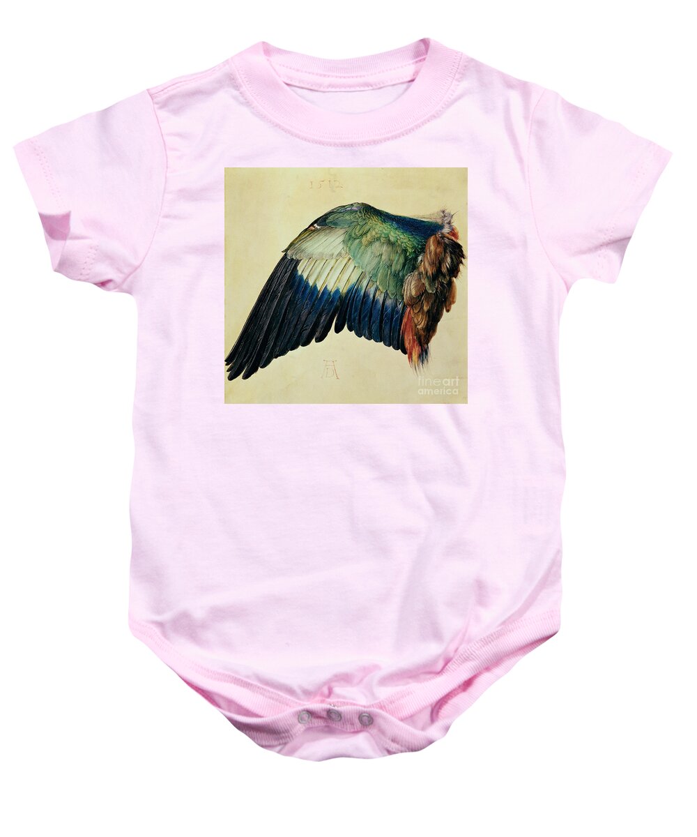 Wing Baby Onesie featuring the painting Wing of a Blue Roller by Albrecht Durer