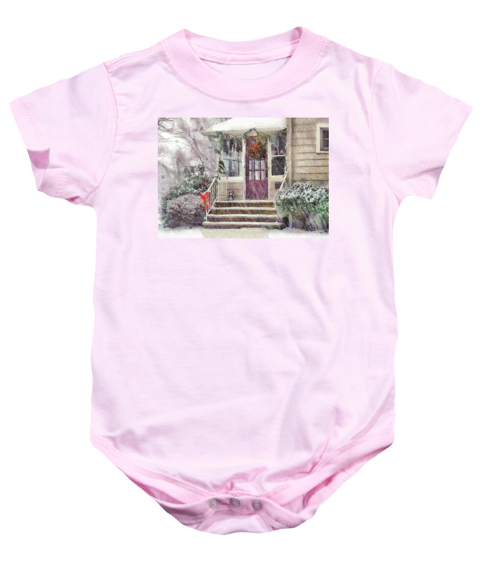 Savad Baby Onesie featuring the photograph Winter - Christmas - Silent Day by Mike Savad